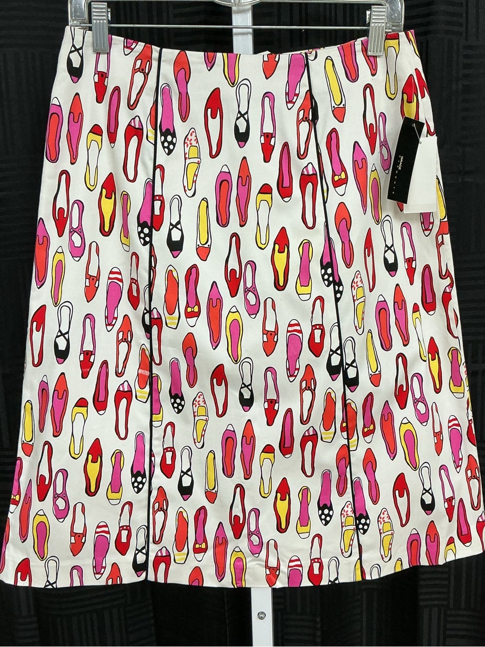 Grace Elements White A-Line Skirt with Pink Red and Yellow Shoe Print